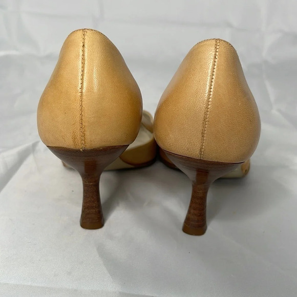 ANDREA COLLECTION Pointed Toe  Kitten Heel Pumps Nude Tan Leather Cut Outs 6.5 - Picture 8 of 12